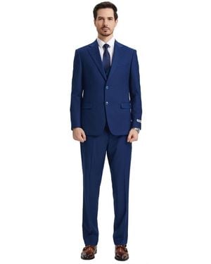 Stacy Adams Big & Tall Hybrid-fit 3pc Notch Lapel Suit Set - Blue