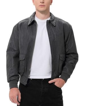 Landing Leathers Men A-2 Distressed Leather Flight Bomber Jacket - Gray