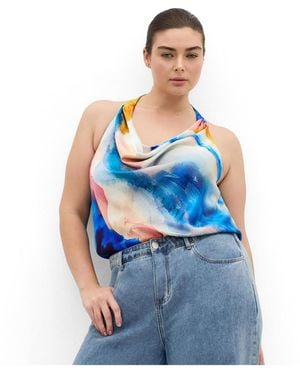 City Chic Chloe Print Cowl Neck Top - Blue