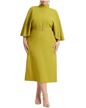 Eloquii Plus Size Cape Sleeve Belted Midi Dress - Yellow