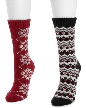 Muk Luks Wool Socks 2 Pair Pack - Red