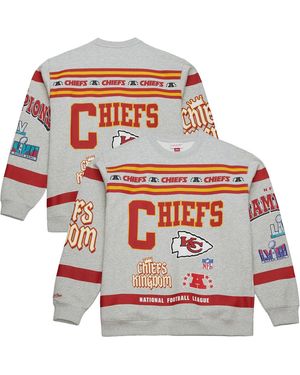 Mitchell & Ness Heather Gray Kansas City Chiefs All Over Print Vintage Fleece Crewneck Sweatshirt - White