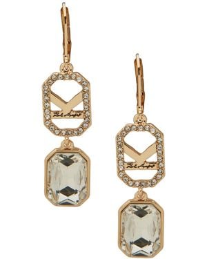 Karl Lagerfeld Glass Stone Double Drop Earrings - Metallic