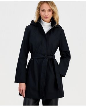 Calvin Klein Belted Hooded Zip-front Raincoat - Blue