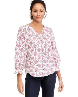 Style & Co. Printed V-neck Blouse - White