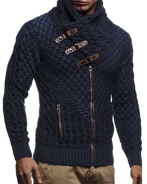 Leif Nelson Knitted Shawl Collar Cardigan - Blue