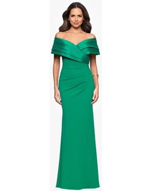 Betsy & Adam Off-the-shoulder Colorblocked Gown - Green