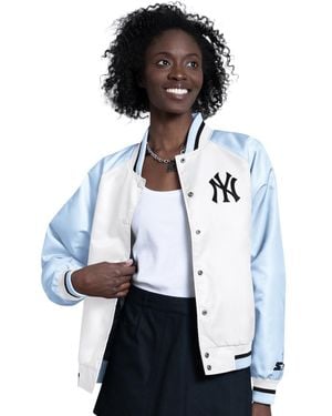 Starter Light Blue/white New York Yankees Blitz Varsity Raglan Full-snap Satin Jacket