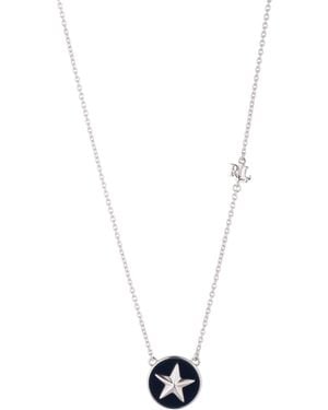 Ralph Lauren Sterling Navy Enamel Star Charm Necklace - White