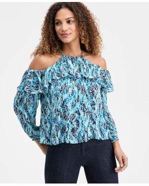 INC International Concepts Printed Cold-shoulder Top - Blue
