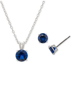 Macy's Round Pendant Necklace & Stud Earrings Set (1-1/5 Ct. T.w. - Blue
