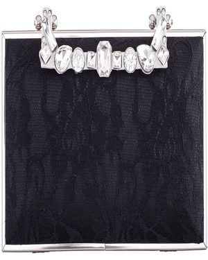 Nina Crystal Handle Lift Lock Lace Clutch - Blue