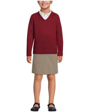 Lands' End Girls School Uniform Cotton Modal V-neck Sweater - Red