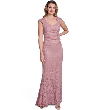 Jessica Howard Extended Cap-sleeve Sweetheart Neck Side Tuck Gown - Red