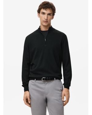 Mango Perkins Neck Wool Sweater - Black