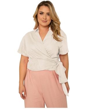 Standards & Practices Plus Size Short Sleeve Tie Waist Wrap Blouse - Pink