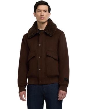 Pajar Lebron Lightweight Wool-blend Faux-sherpa Collar Bomber Jacket - Brown