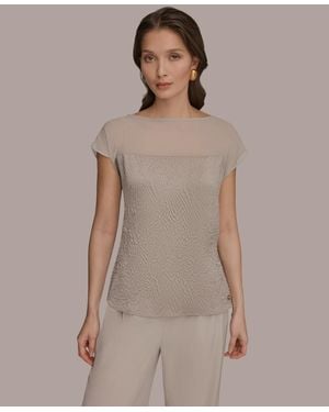 Donna Karan Mixed Media Extended Shoulder Top - Brown