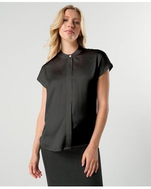 Marion Maternity Short Sleeve Satin Shell Top - Black