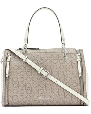 Calvin Klein Garnet Signature Triple Compartment Top Zipper Satchel - Gray
