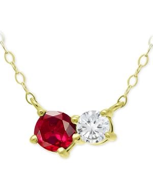 Giani Bernini Lab-grown Ruby & Cubic Zirconia Two-stone Pendant Necklace - Pink
