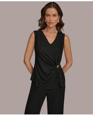 Donna Karan V-neck Sleeveless Top - Black