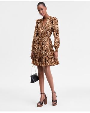 INC International Concepts Animal-print Volume-sleeve Dress - Natural
