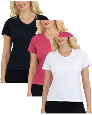 Galaxy By Harvic Galaxy Divatee Relaxed Fit V-neck Short Sleeve T-shirt-3 Pack - Multicolor