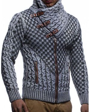 Leif Nelson Knitted Shawl Collar Cardigan - Blue