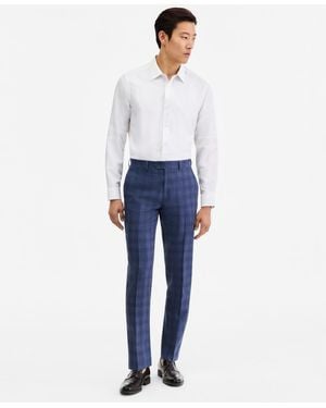BarIII Slim-fit Plaid Linen-blend Suit Separates Pants - Blue