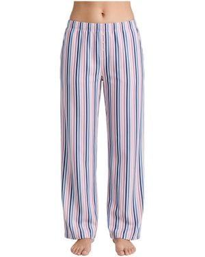 Roudelain Yarn-dyed Flannel Open-leg Sleep Pants - Blue