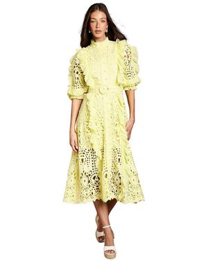 Coast Lace-ruffle Belted Midi Dress - Yellow