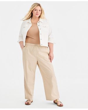 Style & Co. Plus Size Striped Pull-on Wide-leg Pants - Natural