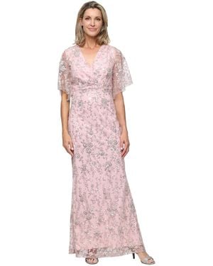 Sl Fashions Petite Beaded Surplice A-line Gown - Pink
