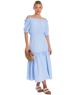 Quiz Woven Textured Bardot Maxi Dress - Blue