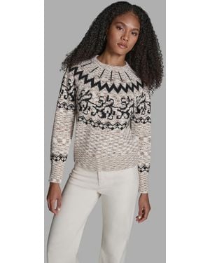 BCBGMAXAZRIA Crewneck Fair Isle Sweater - Gray
