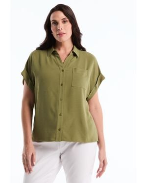Rafaella Plus Size Roll Short-sleeve Shirt - Green