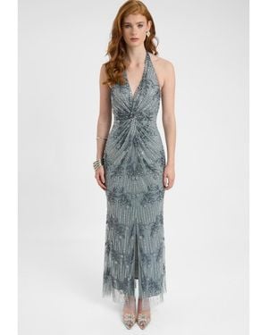 Beauut Embellished Sequin Beaded Maxi Dress With Knot Design - Blue