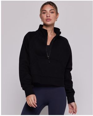 Rebody Active Effortless Fleece Crop Half Zip Pullover - Blue