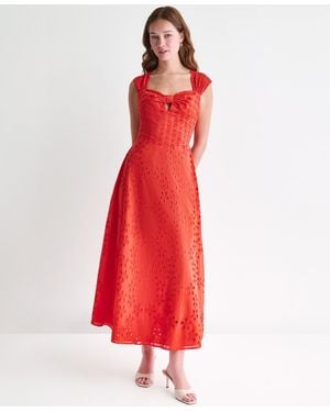 BCBGMAXAZRIA Sweetheart Neck Keyhole Eyelet Maxi Dress - Red