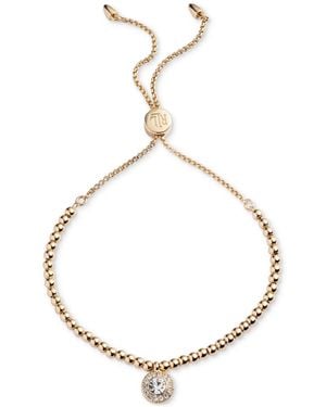 Ralph Lauren Gold-tone Crystal Halo Charm Beaded Bolo Bracelet - Metallic