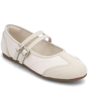 MIA Sorelle Double Strap Faux Suede Flats - White