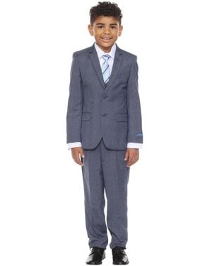 Perry Ellis Little Boys 5 Piece Windowpane Suit - Blue