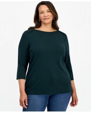 Style & Co. Plus Size Pima Cotton 3/4-sleeve Top - Green