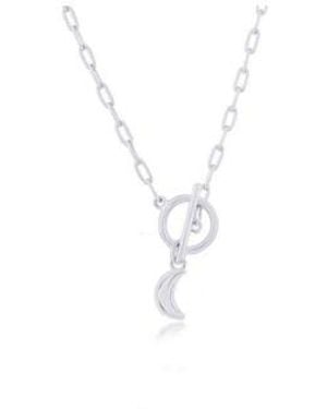 Simona Sterling Crescent Moon Charm Paperclip toggle Necklace - White