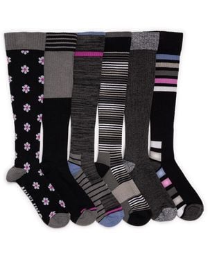 Muk Luks 6 Pair Pack Compression Knee High Cotton Socks - Black