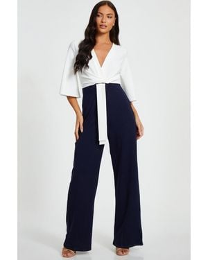 Quiz Two Toned Scuba Crepe Jumpsuit - Blue