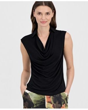 Anne Klein Extended-shoulder Cowlneck Top - Black