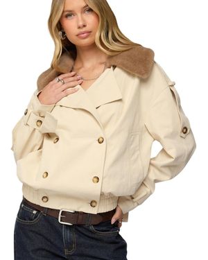 Edikted Detachable Faux Fur Trench Coat - Natural