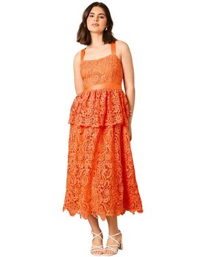 Oasis Cross Strap Tiered Lace Midi Dress - Orange